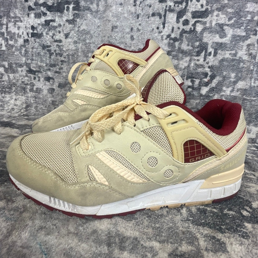 Saucony Men 10 Grid SD Sneakers Cream Burgundy Retro Athleisure  Streetwear